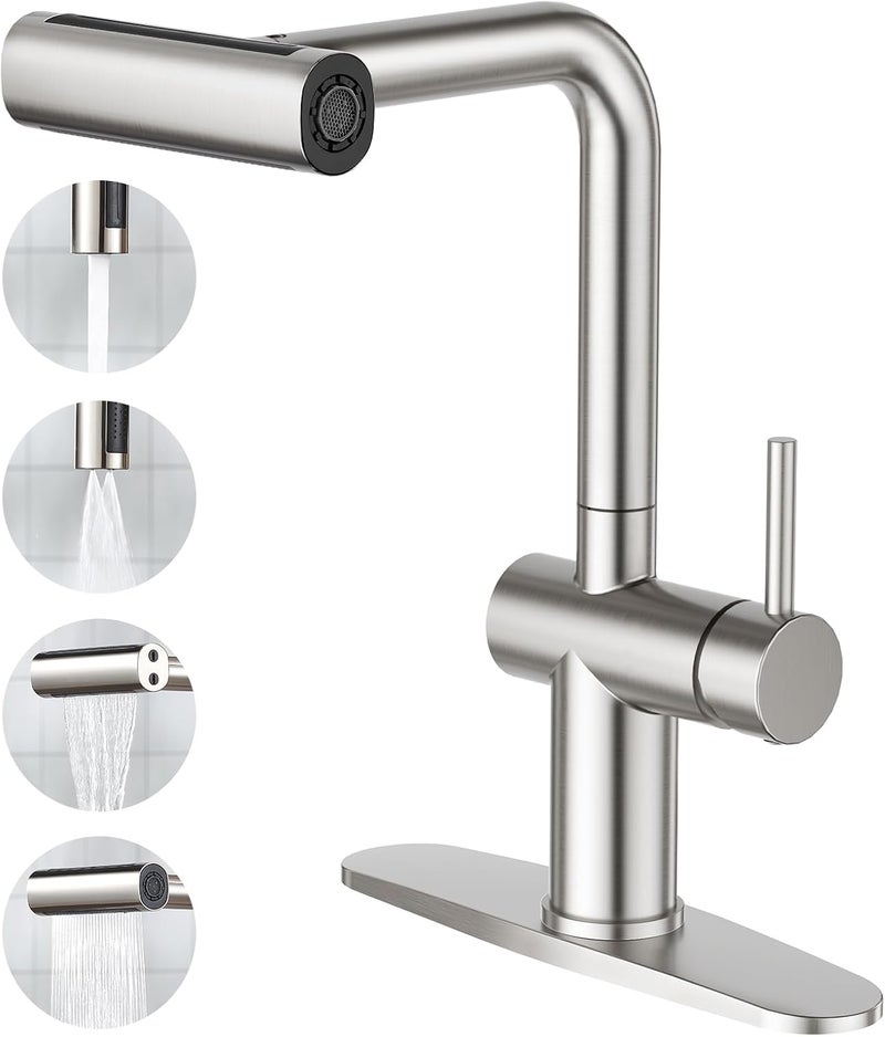 Crea Bar Sink Faucet,Chrome Bathroom Facuets 1 3 Holes, Single Handle Bathroom Faucets with Deck Plate,360°Swivel Stainless Steel Small Kitchen Faucet for Mini Pre Sink RV Vanity Faucet - Image 1